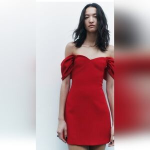 Zara Stunning Red Puff Sleeve Dress